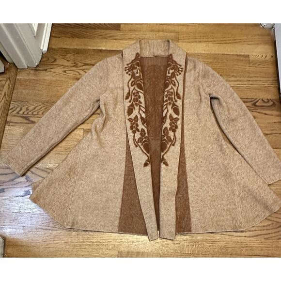 Artisan Peruvian Alpaca Blend Boiled Wool Jacquard Coatigan Tan S/M - NO TAGS - Picture 4 of 7